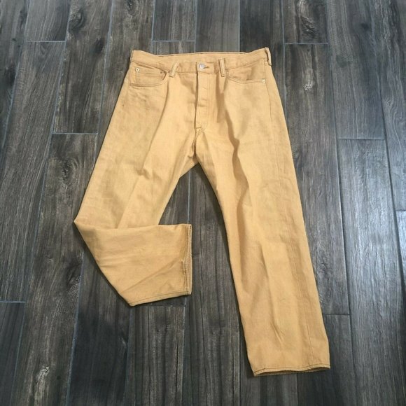 levis 501xx button fly mustard yellow size W38 L30 Distressed￼